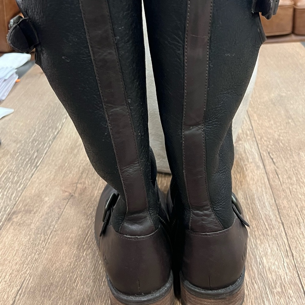 UGG Two-Tone Brown & Black Leather Riding Boots - Picture 2 of 8